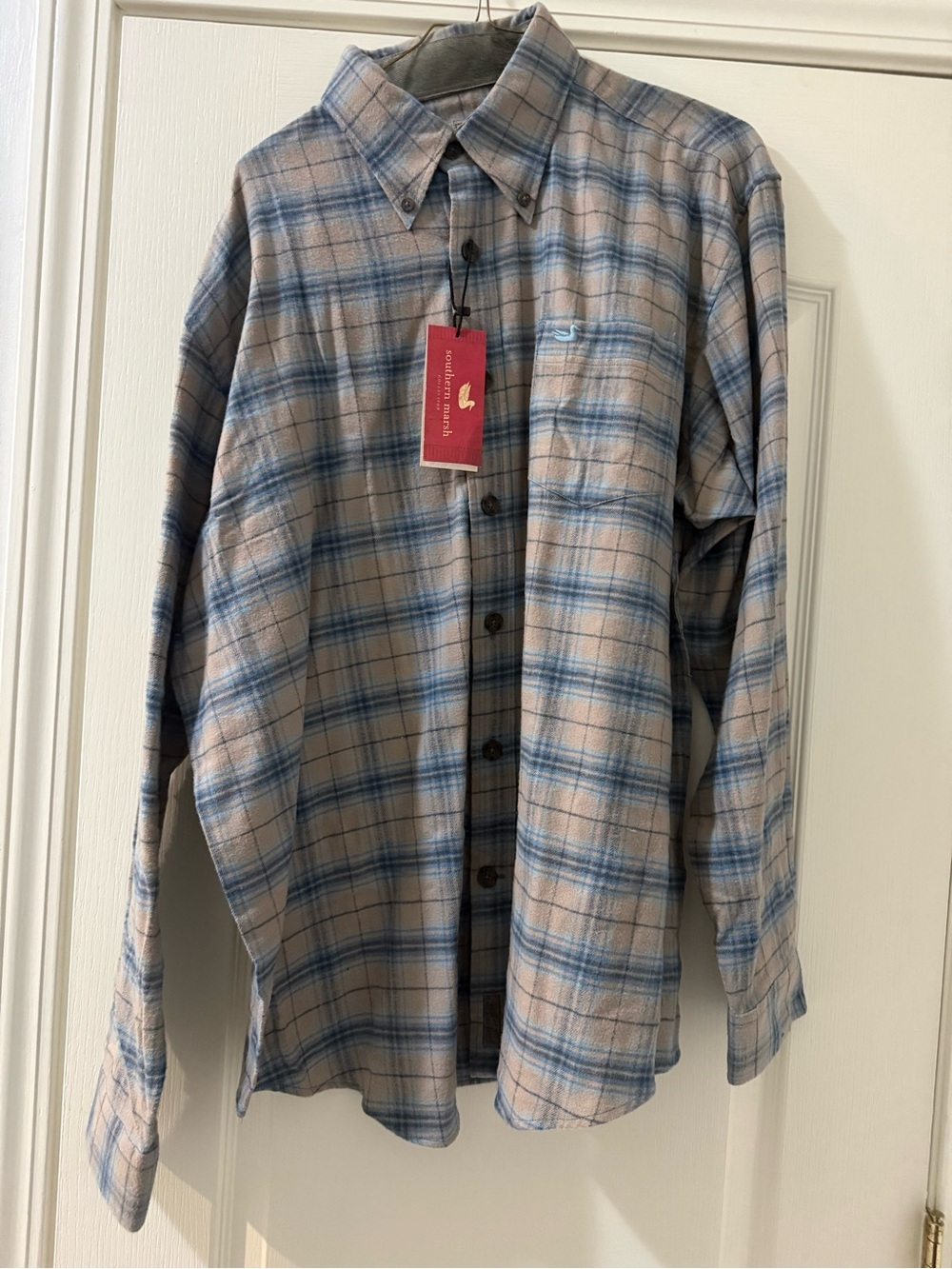 Southern Marsh Beige and Blue Plaid Button-Down Shirt